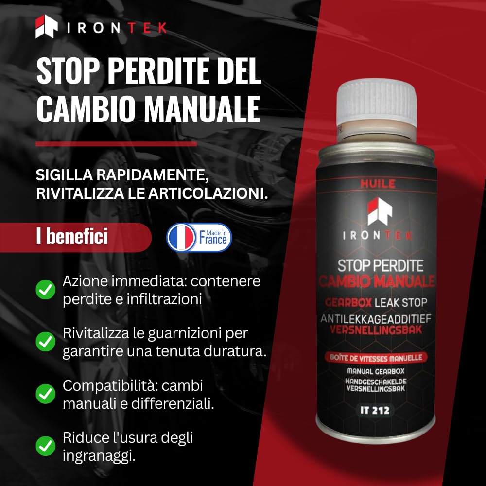 Stop Perdite Cambio 50ml - IRONTEK | IT212 | Trasmissione Manuale | Guarnizioni Anti-perdite | Rivitalizza Le guarnizioni | Protegge dall'usura | Formula PRO