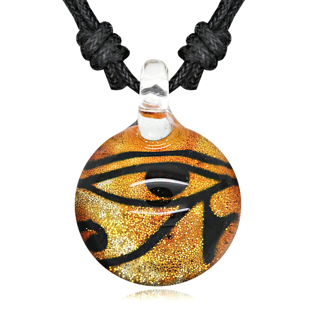 Hand Blown Glass Design Egypt Egyptian Udjat Eye of Ra Horus Round Pendant Necklace 16"-30"