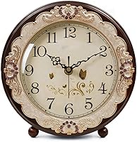 Vista 1 de Justup Reloj de mesa vintage, estilo retro europeo sin tictac, reloj de escritorio operado con baterías, movimiento silencioso de cuarzo para Marrón