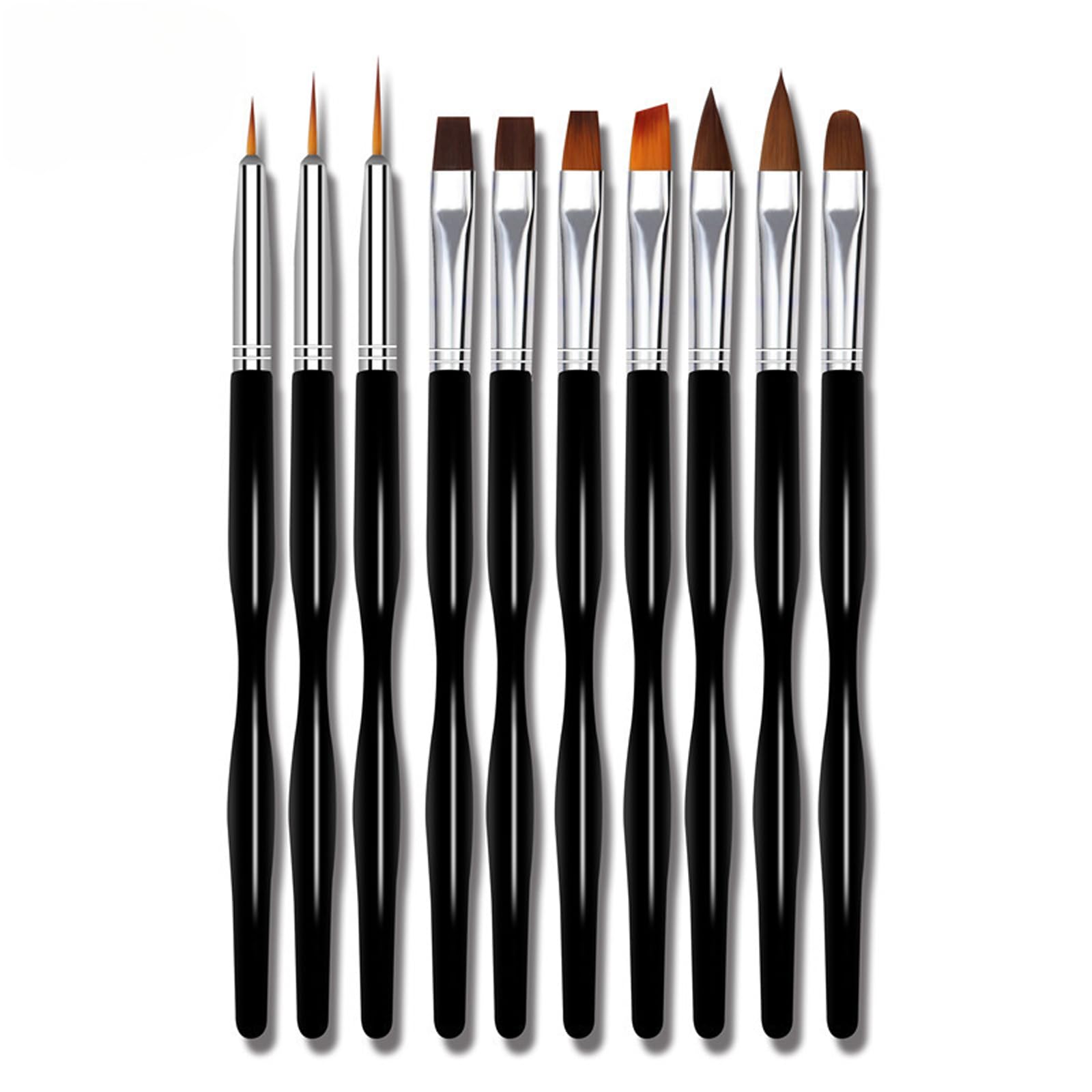 Set Di 10 Pennelli Unghie Gel Professionali, Pennelli Per Unghie Liner E Piatti Per Design Fai Da Te, Kit Completo Nero Per Nail Artist