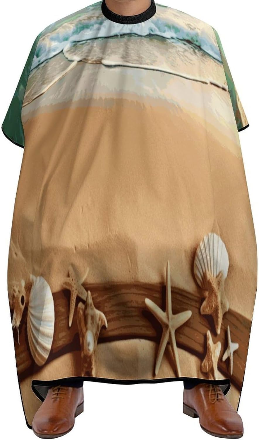 Ocean Beach Theme Apron for Women Men,Barber Cape with Adjustable Snap Closure,Hair Cutting Cape,66.9 X 56.7 Inches for Hair Dye, Comb-out, Styling, Shampoo
