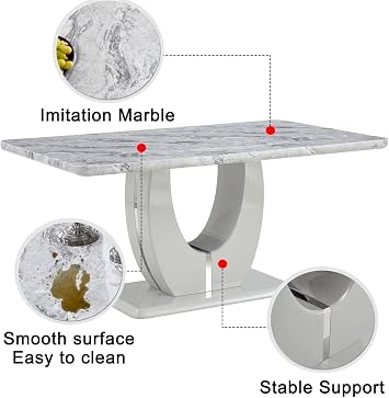 63 Modern Marble Table,Rectangular Dining Table for 6,Imitation Marble Grain Dinner Table for Kitchen,Dining Room,Grey