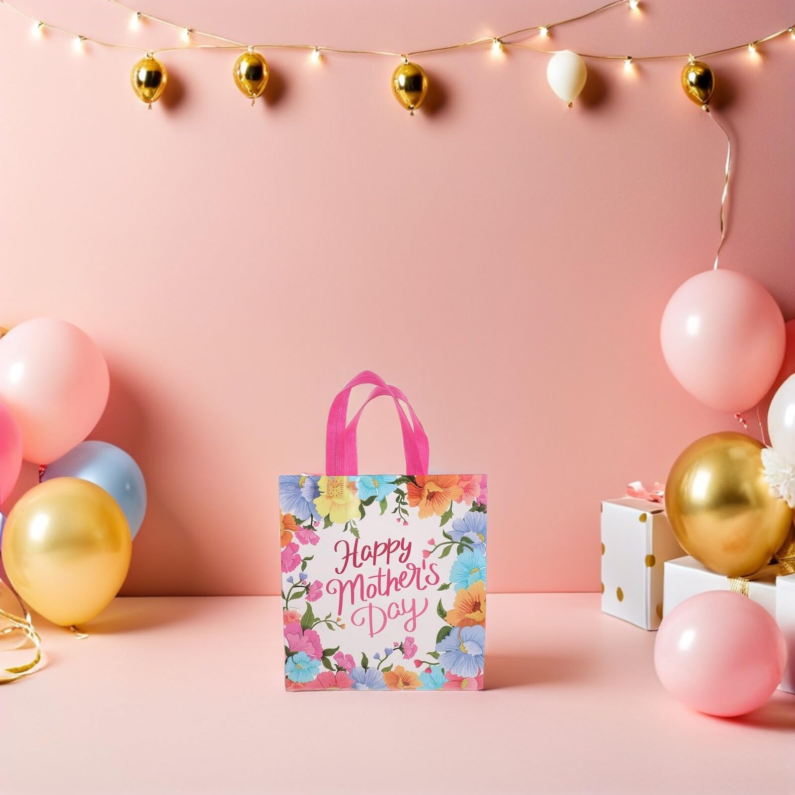 UTHCLO Bolsas de Obsequio Día Madre 24 Piezas Bolsa No Tejida con Asas Diseño Floral Tamaño Mediano para Envolver Regalos Dulces y Recuerdos de Fiesta para Mamá y Abuelas