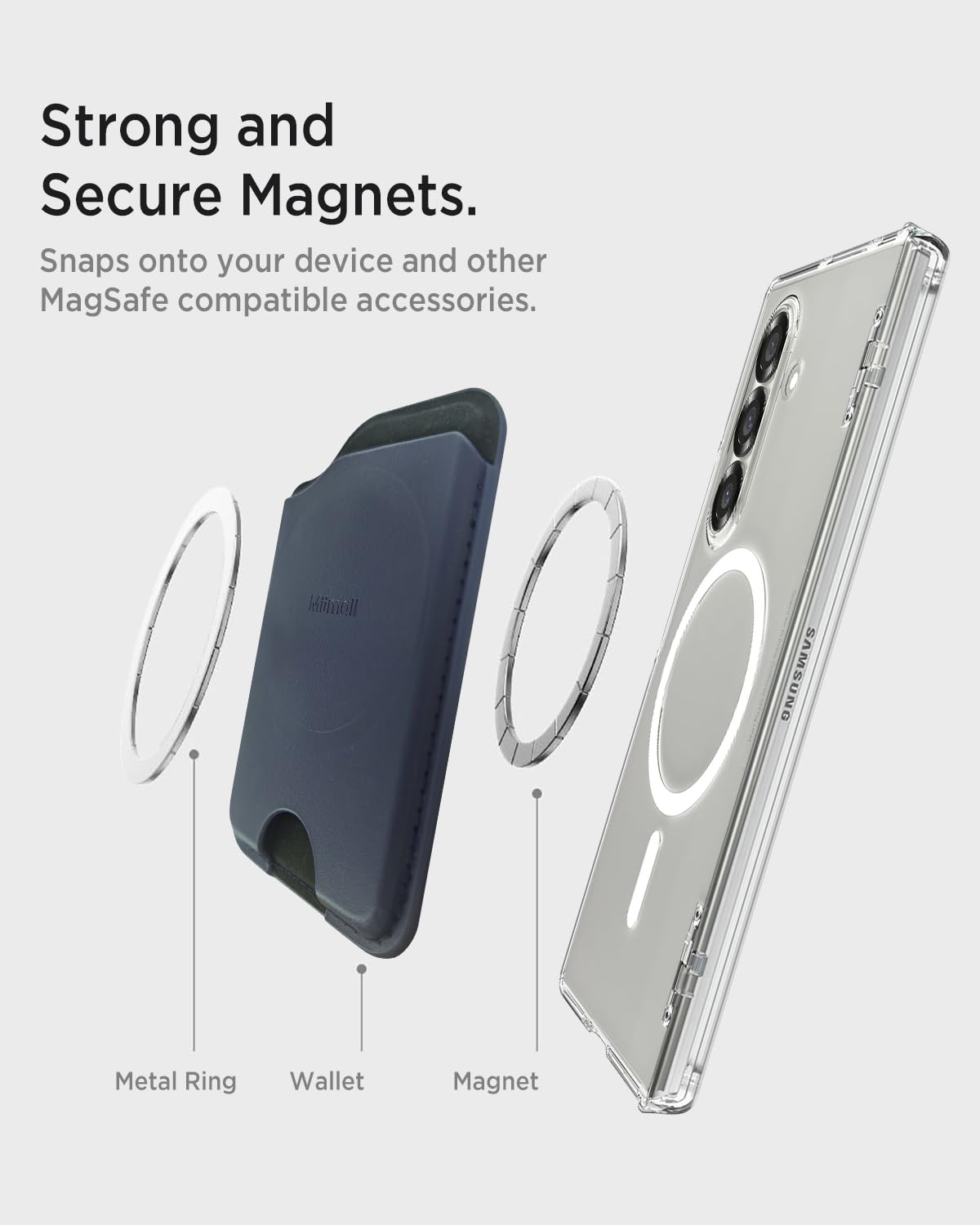 Miimall Portafoglio Mag-Safe per Samsung Galaxy S25 S24 FE/Plus/Ultra/Z Fold 7/iPhone 17 16 15, portafoglio sottile in pelle con 3 scomparti per carte, porta carte magnetico per cellulare, Blu