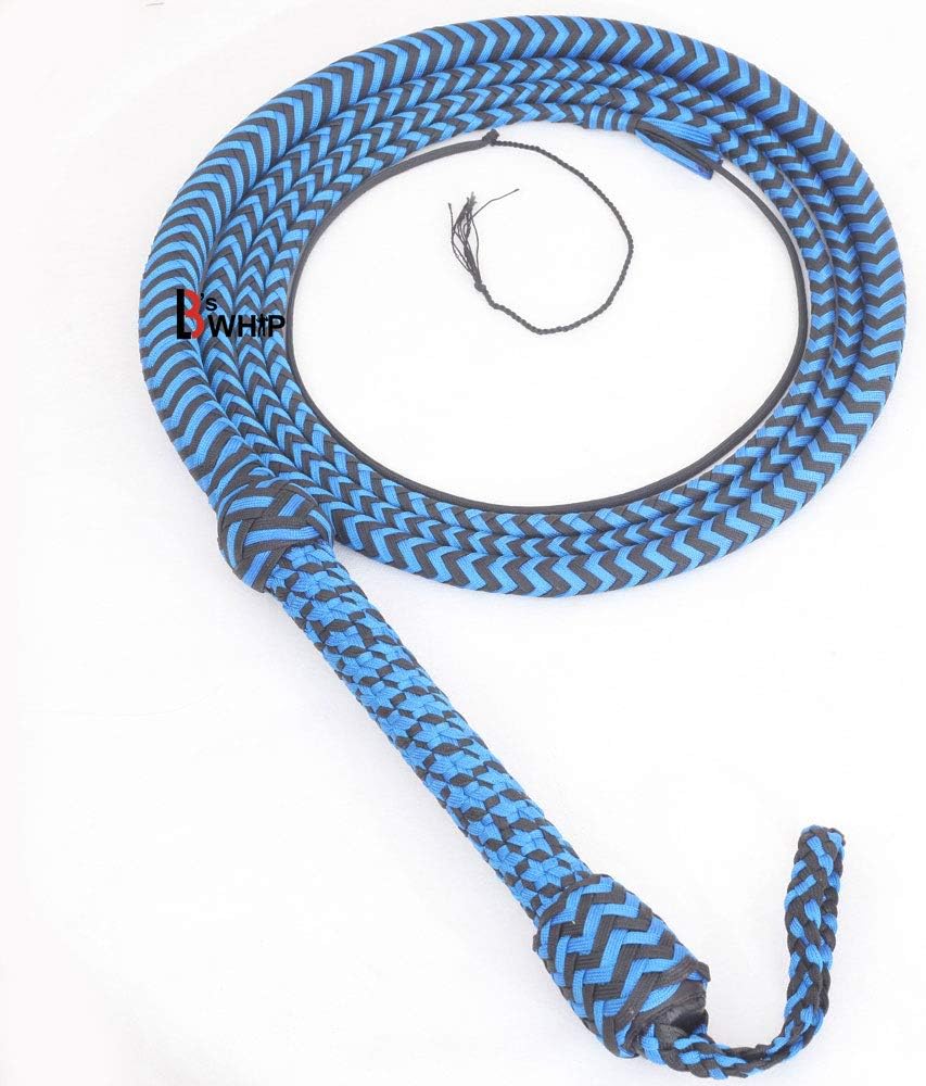 Paracord Nylon Bull Whip 6 Foot 16 Plait Blue & Black Bullwhip Star Triaxial Handle