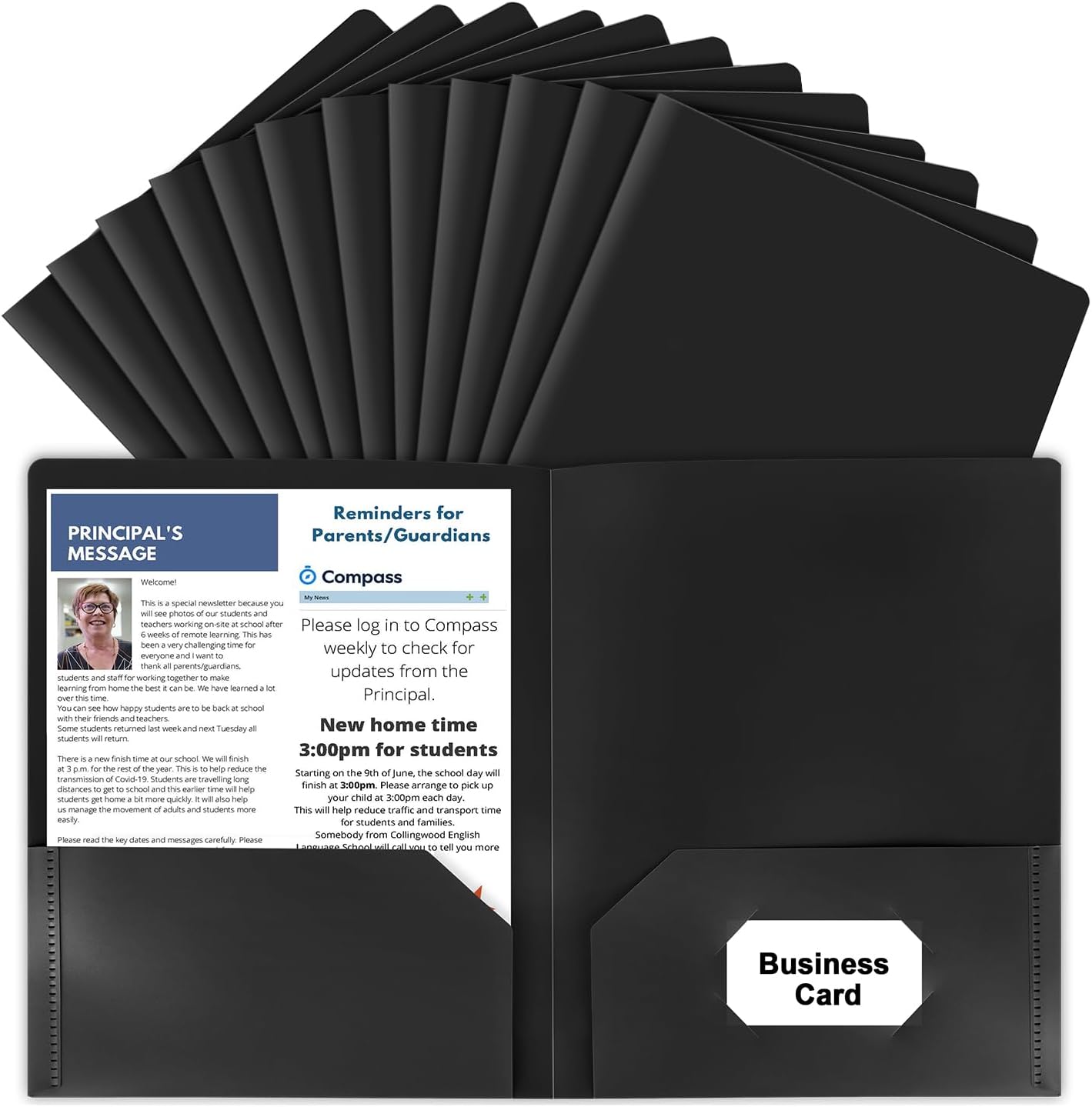 HABGP 12 Pack Black File Folders with Pockets, Plastic 2 Pocket Folders