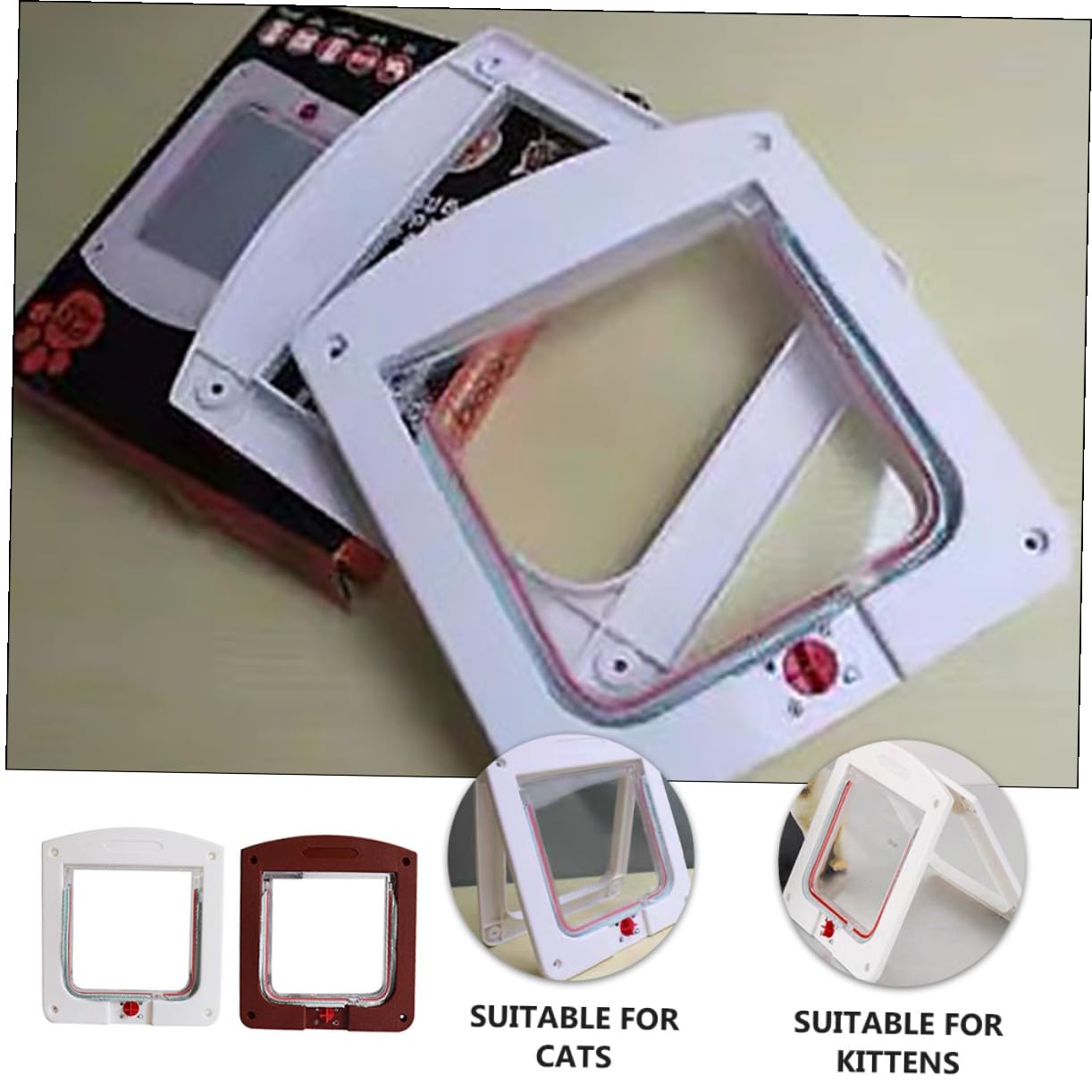 Beaupretty Chatière pour Chats et Petits Chiens 2pcs Porte à Contrôle D'entrée et Sortie Facile à Installer en Abs Blanc et Acrylique Marron