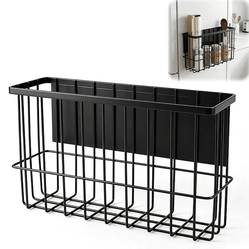 Magnetic Storage Basket Storage Box, Wall Mounted Self-Adhesive Metal Storage Box, Used for Tin Foil/Cling Film/Drying Balls, Refrigerator Storage Basket, Magnetic Fluff Box for Home Organization