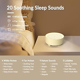Kipcush White Noise Machine - 20 Soothing Sounds + 2 Customizable Shortcut Buttons, Warm Night Light | USB-Powered Sound Machine for Baby Sleep, 8H Timer, Touch Control for Nursery, Bedroom & Travel