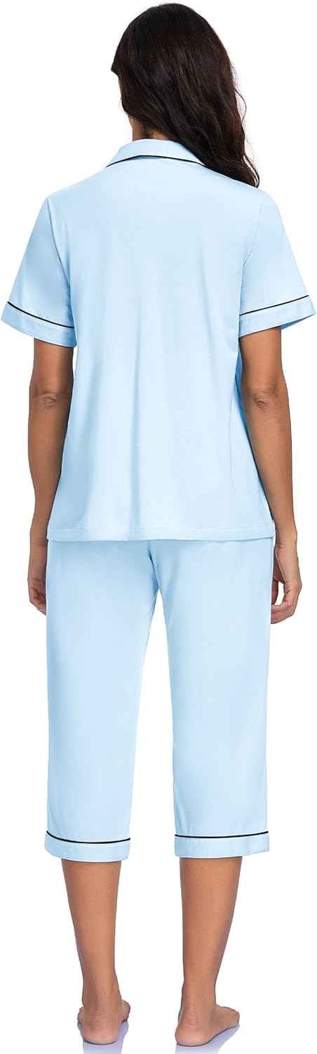 EA'S SECRET Cotton Pajamas for Women Pjs Capri Pajama Sleepwear Button Down Short Sleeve Loungewear Set Sleepwear For Women - Image 6