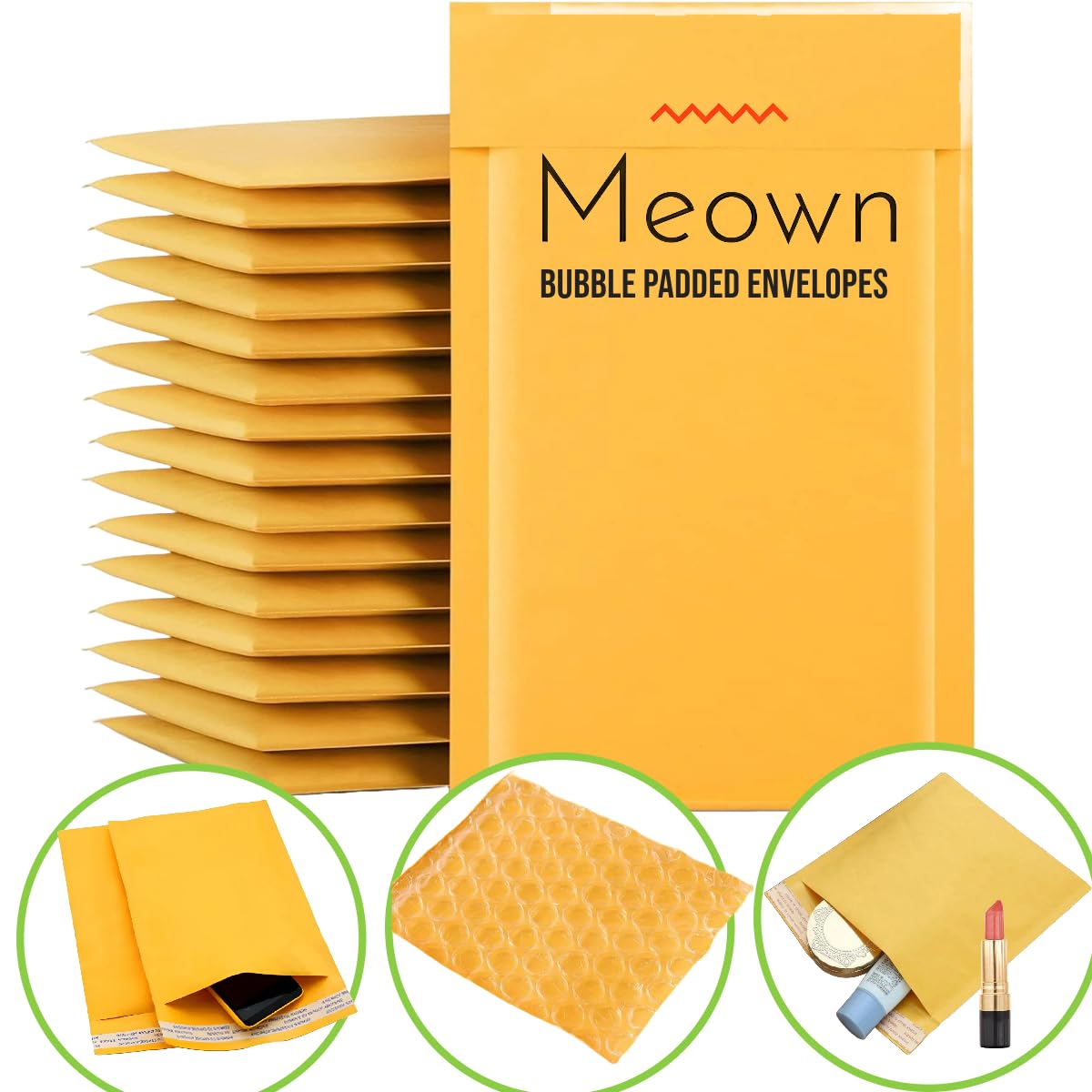 Gold A5 Bubble Mailers – 50 Pack | Padded Self-Seal Envelopes for Secure Shipping – Waterproof, Tear-Resistant, Lightweight Protective Mailers for Small Business, E-Commerce, Packaging, Mailing