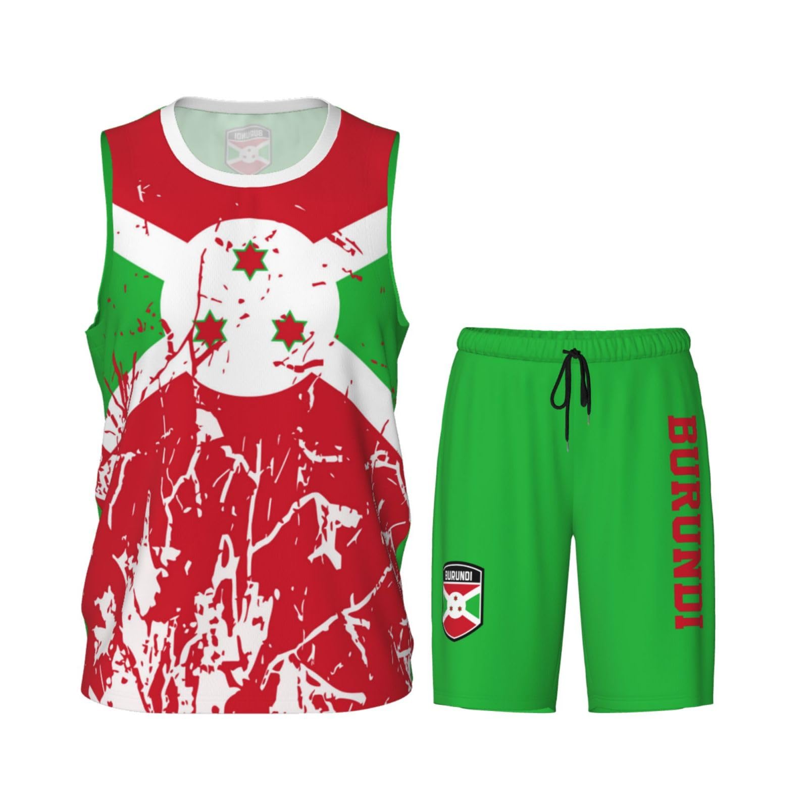 Burundi Flag Grain (2) Basketball Jersey Uniform Suit for Men Adults Training Athletic Set