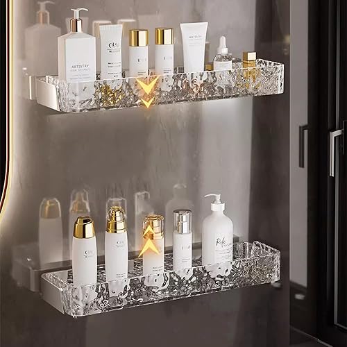 Estantes de ducha transparentes, organizador adhesivo de baño con soporte para jabón, estantes de ducha acrílicos sin taladrar y a prueba de óxido,