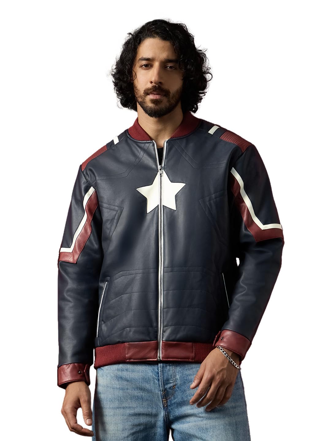 the souled store Captain America Soldier Men and Boys Full Sleeves Spread Collar Navy Blue Graphic Printed Polyester Oversized Fit Lightweight Everyday Jacket-picture-23