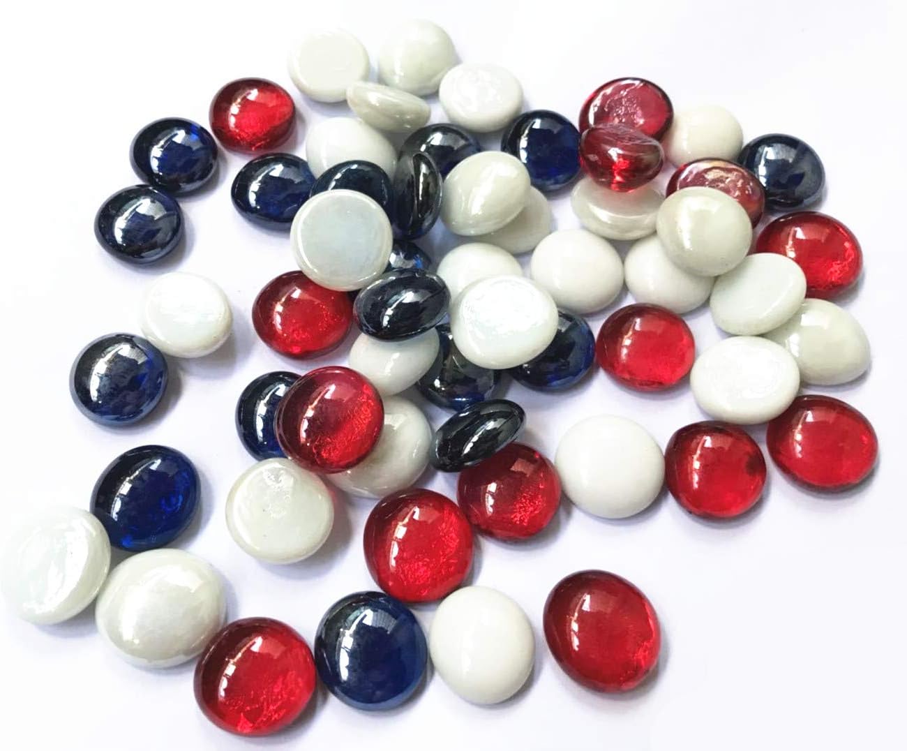 Flat Pebbles Marbles, 5 Lbs Glass Gems Stone for Vase Fillers, Wedding Table Scatter, Aquarium Fillers Decor, Party Decoration, Crystal Rocks (Approx 450 pcs) (Red White and Blue)