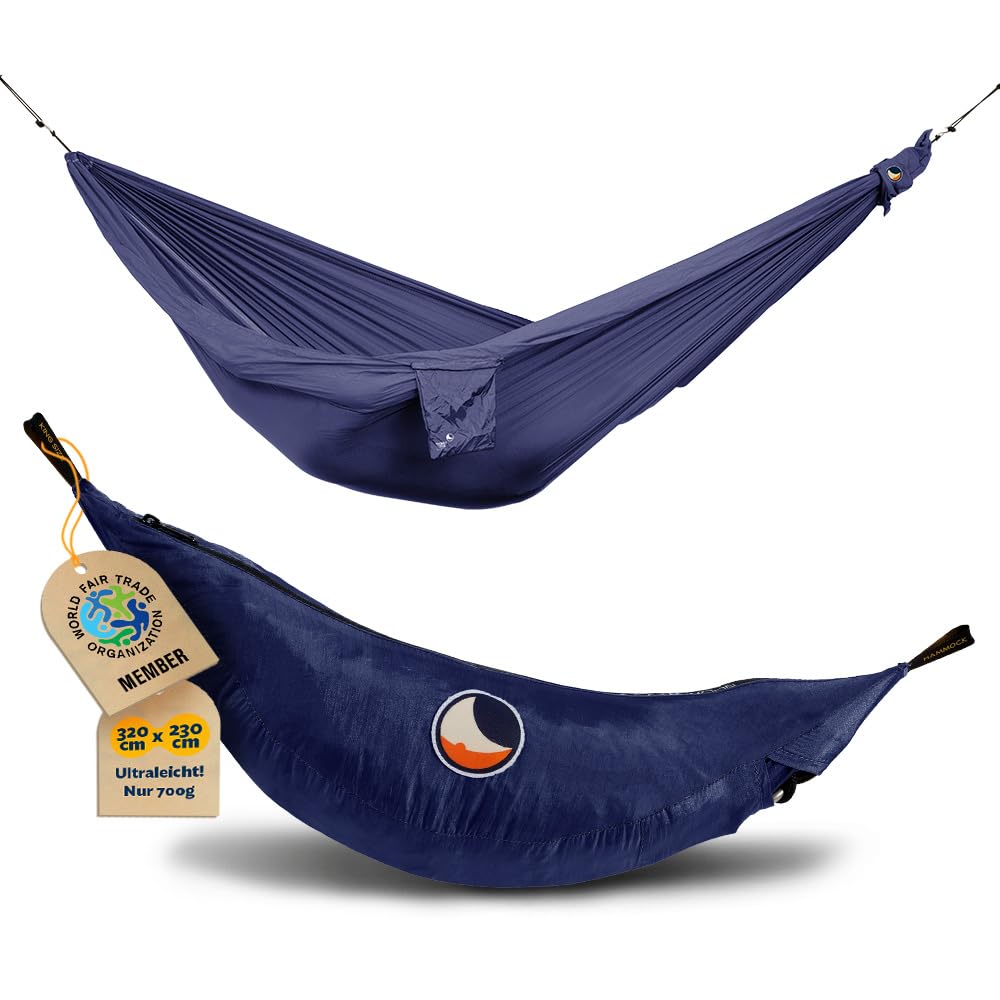 Ticket to the Moon Parachute Hammock King Size - Navy Blue | Outdoor Hammock with 320 x 230 cm & Only 700 g - Lightweight Hammock with Easy Assembly Made of Nylon | Original since 1996