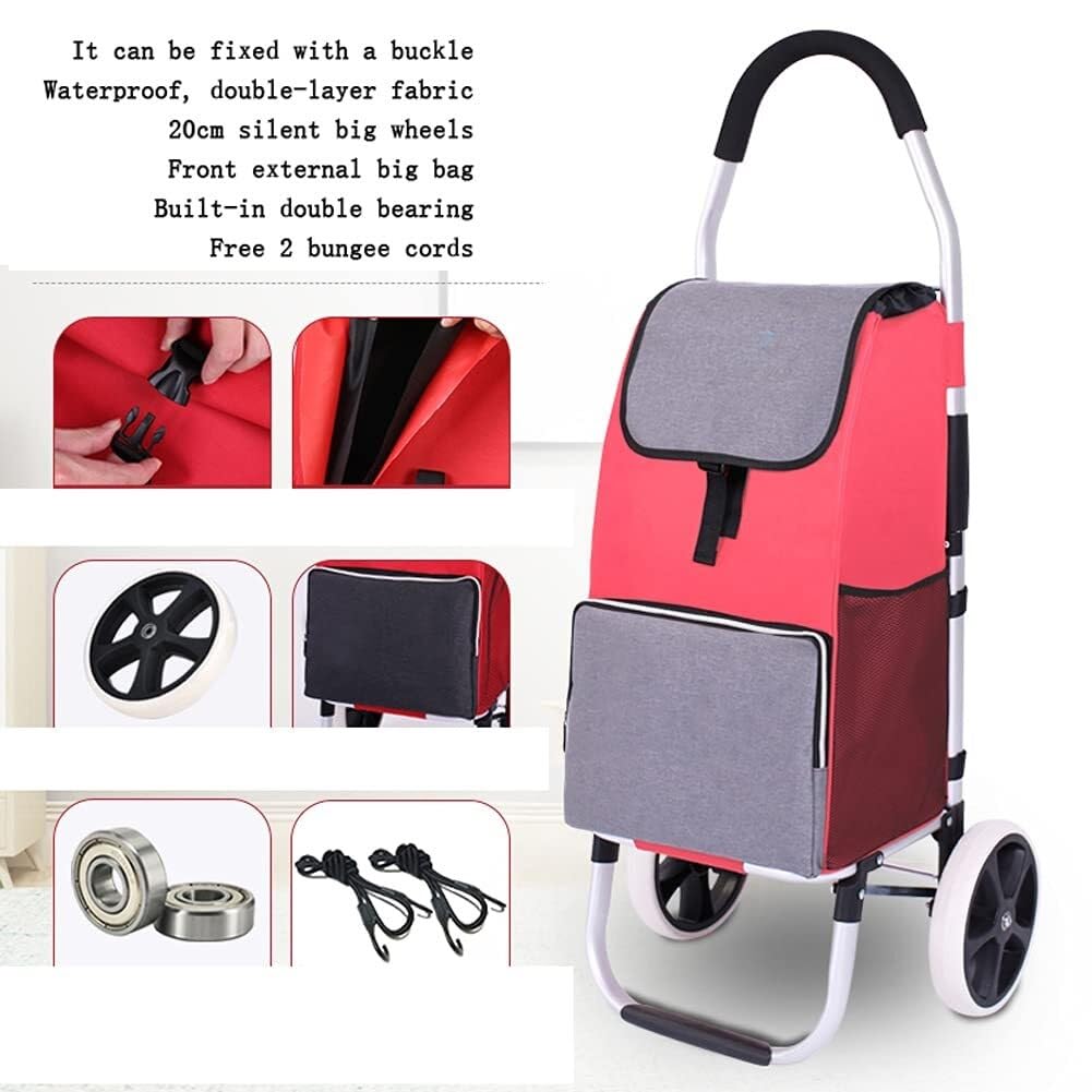 carrello della spesa, Borsa trolley pieghevole con 2 ruote grandi, silenziosa, rimovibile, leggera, di grande capacità(E)