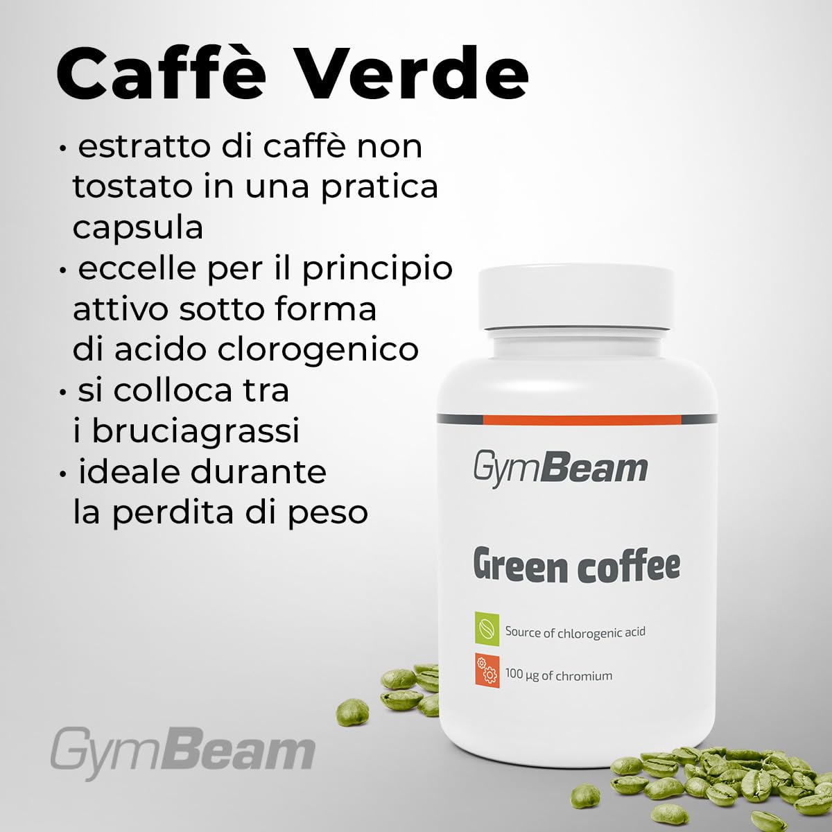 GymBeam Caffè Verde - Estratto di Caffè Verde con Acido Clorogenico e Cromo per Aiutare a Perdere Peso, Bruciagrassi Naturale, Supporta i Livelli di Glucosio nel Sangue, 120 cps