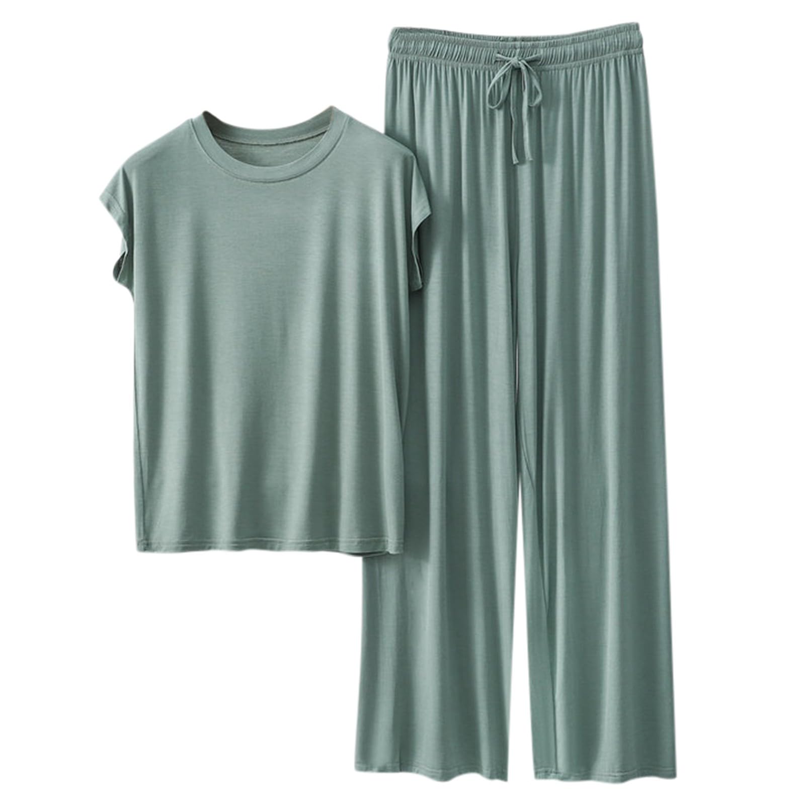 Pajama Sets For Women 2 Piece Pants And Short Sleeve Outfits Summer Casual Pullover Tops Wide Leg Pants