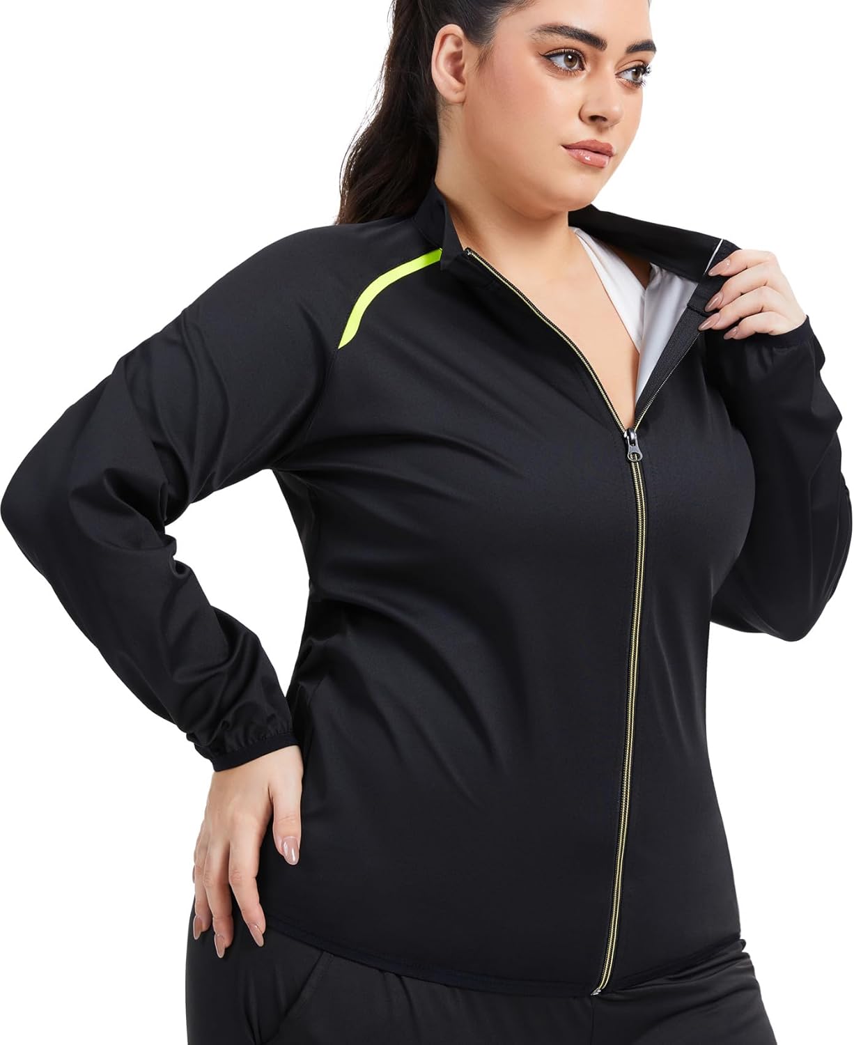 NINGMI Sauna Jackets Women Plus Size Sweat Suit Zipper Sauna Shirt Long Sleeve Body Shaper Gym Exercise Top with 1XL-5XL - Image 2