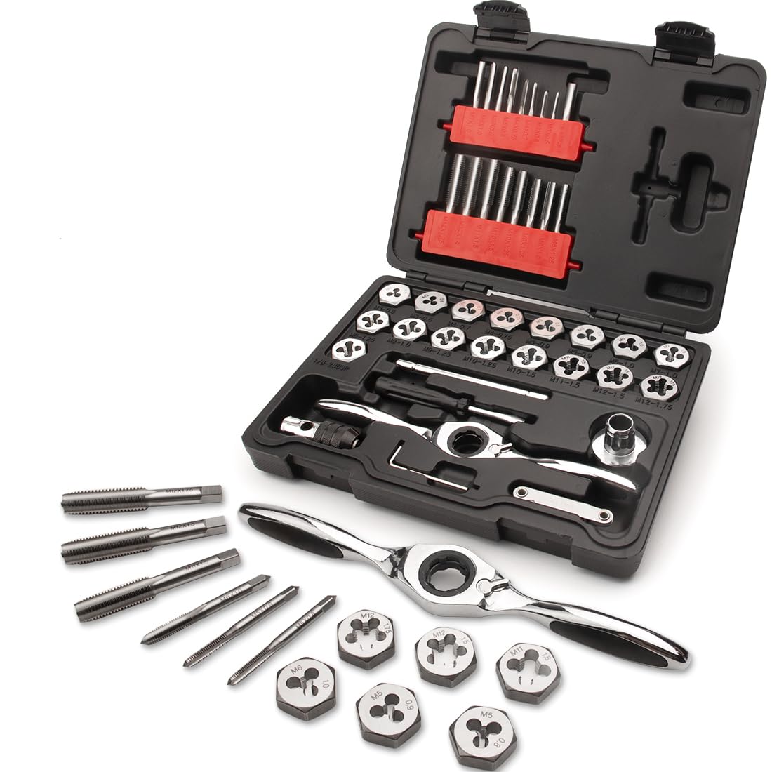 41 pièces Kit de Tarauds et Filières M3-M12 | Métrique Coffret Outils Taraudage et Filetage en acier
