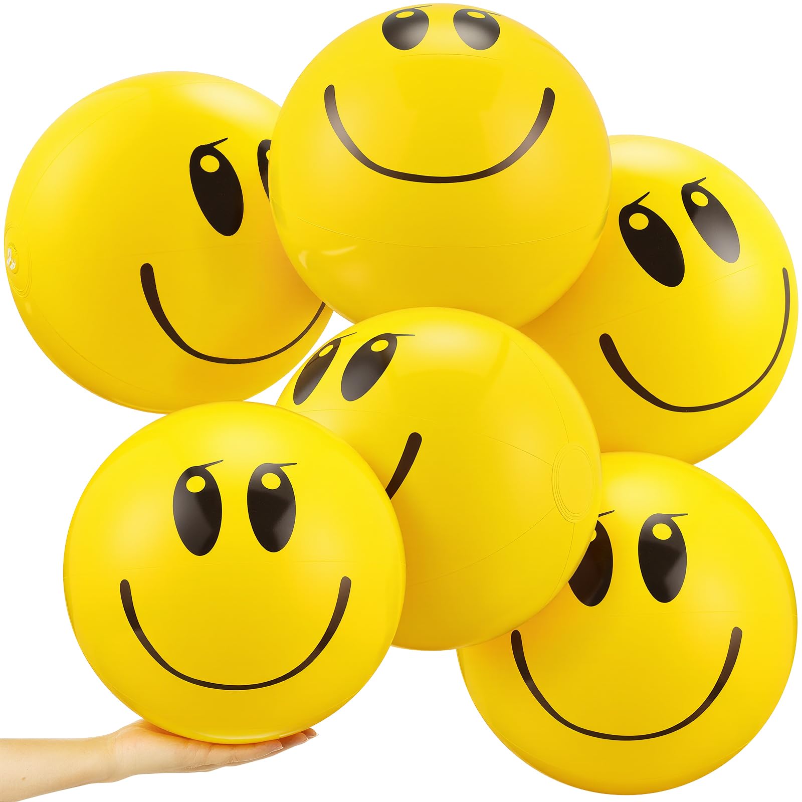 Motionchic Smile Inflatable Beach Balls 12 Inch Summer Beach Pool Party Toys Bulk Yellow Smile Face Water Balls for Summer Vacation Swimming Pool