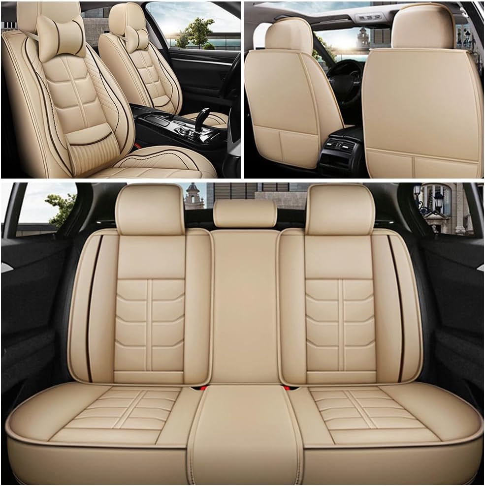 Leather Car Seat Cover for Porsche Cayenne 2011-2023,Waterproof car seat Covers with Lumbar Support,Comfortable Breathable Seat Cover,Easy to Install(5PCS Luxury,Beige)