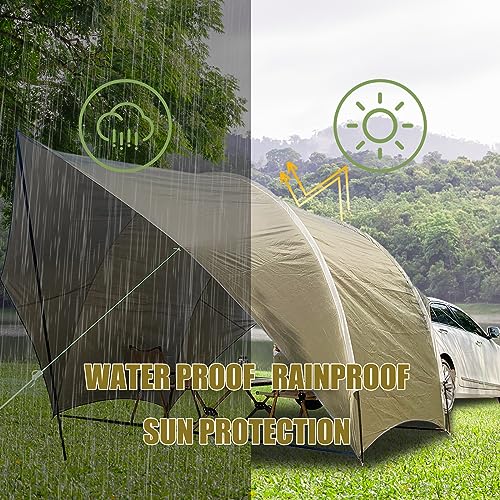 Multifunctional Vehicle Awning Car Tent - Tailgate Tent SUV Tents for Camping, PU4000mm Waterproof, 1-4 Person and Tailgating Shelter Eggshell Shape (Khaki)