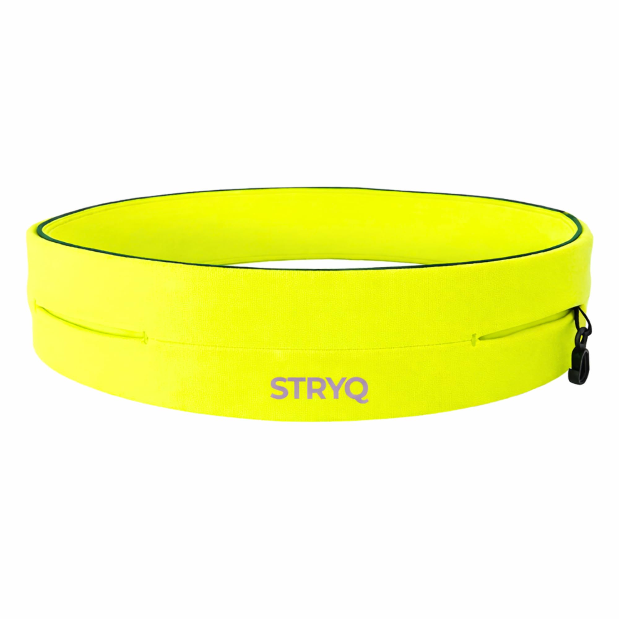 STRYQ Running Belt, Slim Bounce Free Waist Pack Phone Holder, No Zip Lightweight Moisture Wicking Running Belt Fits All Phones, Hidden Key Hook, Reflective Running Waist Belt (Yellow, X-Large)