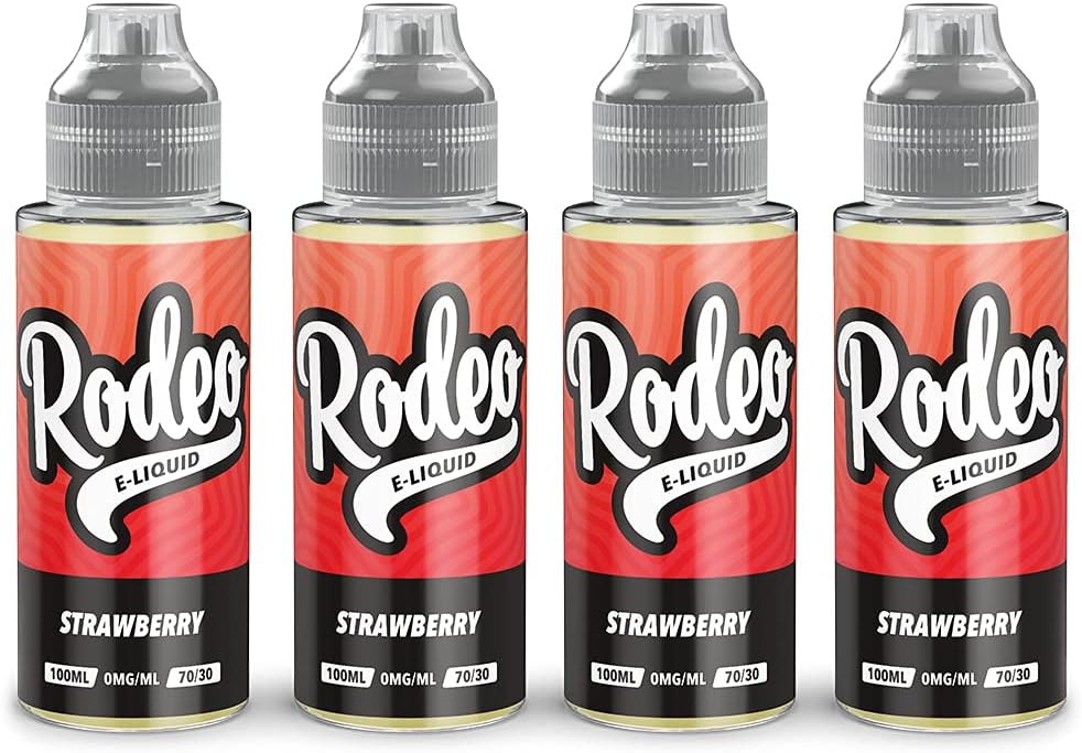 RODEOVape Liquid 4 x 100ml Strawberry Vape Juice E Liquid 70/30 Ecig Juice Cigarette Liquid Sub Ohm Juice Flavoured E Juice E Cigarette E-Liquid Nicotine Free Vape Short Fill