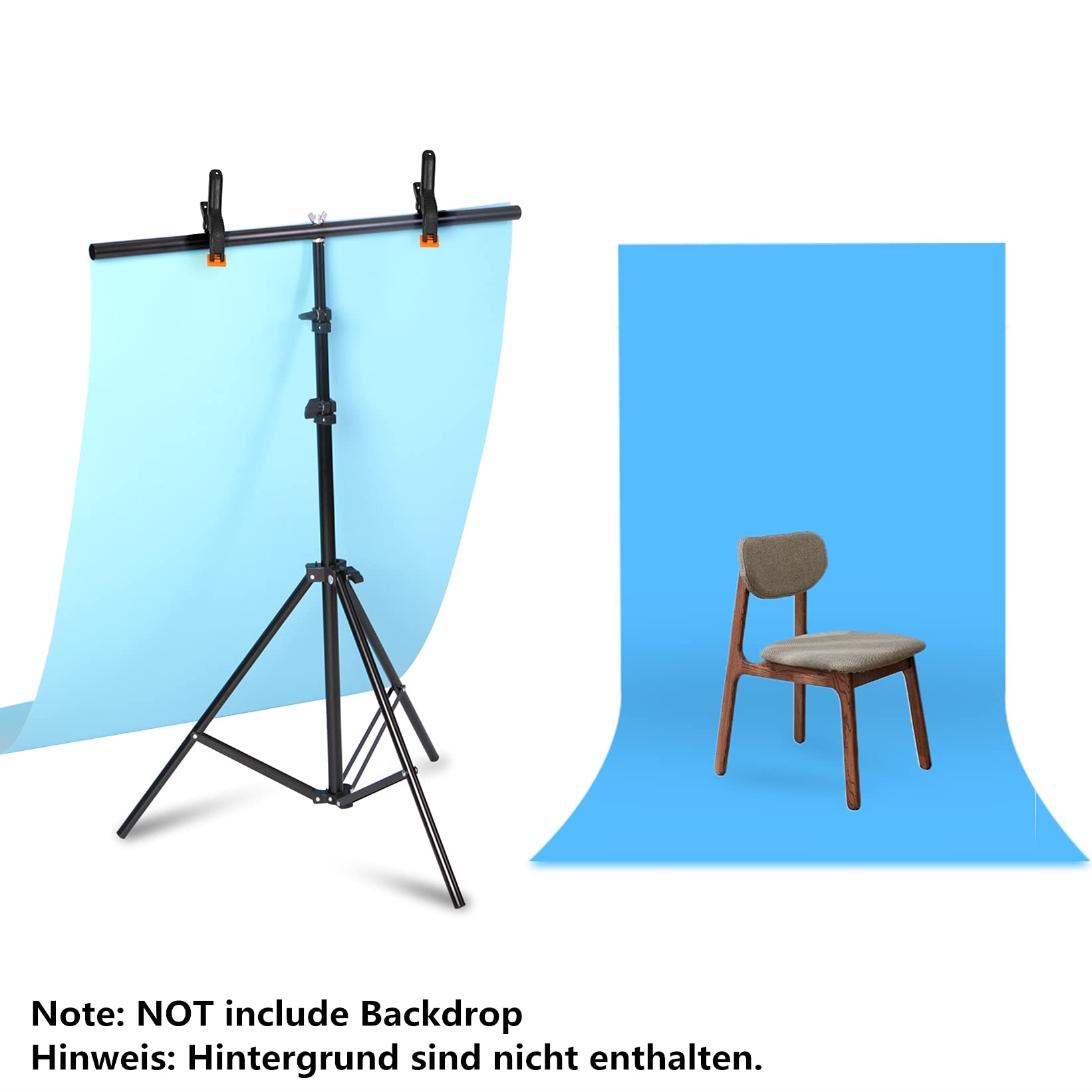 Selens Supporto per sfondo a T, 80 x 200 cm, per fotografia, mussola, in vinile, per studio fotografico, a T, supporto portatile, con traversa e 2 morsetti stretti