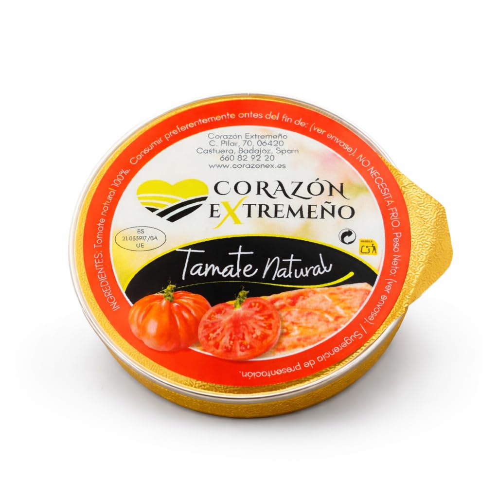 CORAZON EXTREMEÑO Tomate Natural Rallado Monodosis 30x25g | 100% Tomate Natural | Sin Conservantes ni Colorantes | Sin Gluten ni Lactosa | Ideal para Tostadas y Hostelería | Entrega en 24h