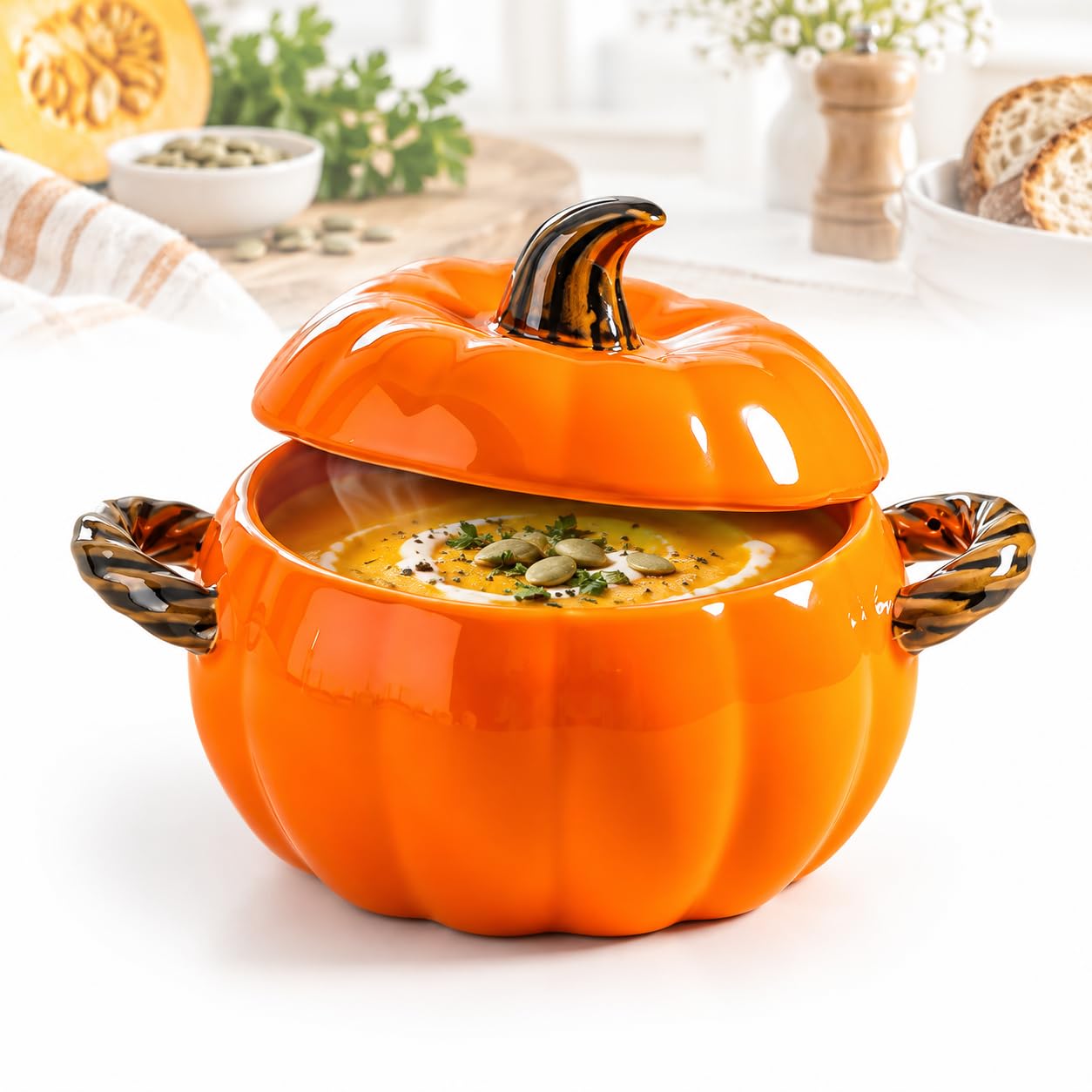 Cocotte Citrouille en Fonte Émaillée avec Couvercle (Orange, Moyen)