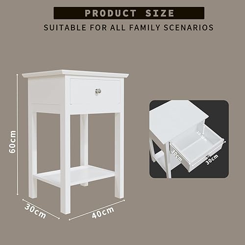 Miniatura 9 de Mesa auxiliar pequeña para dormitorio con cajón y 2 estantes, mesita de noche negra, mesas de noche estrechas, sala de estar con almacenamiento para