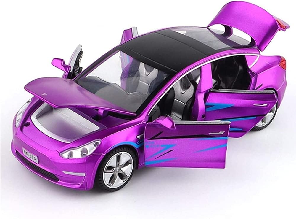 chengchuang 1:32 Scale Model 3 Car Toy Pull Back with Sound and Light, Alloy Diecast Mini Vehicles Toys for Kids Gift or Tesla Car Model Collection Enthusiasts Gift (Dazzling Purple)
