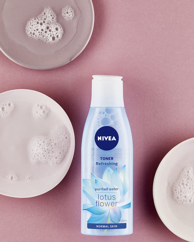 NIVEA Toner Fresh (1 x 200 ml), tonik do twarzy wzbogacony kwiatem lotosu i Hydraminą, odświeżający nawilżający środek do mycia twarzy dla skóry normalnej i mieszanej
