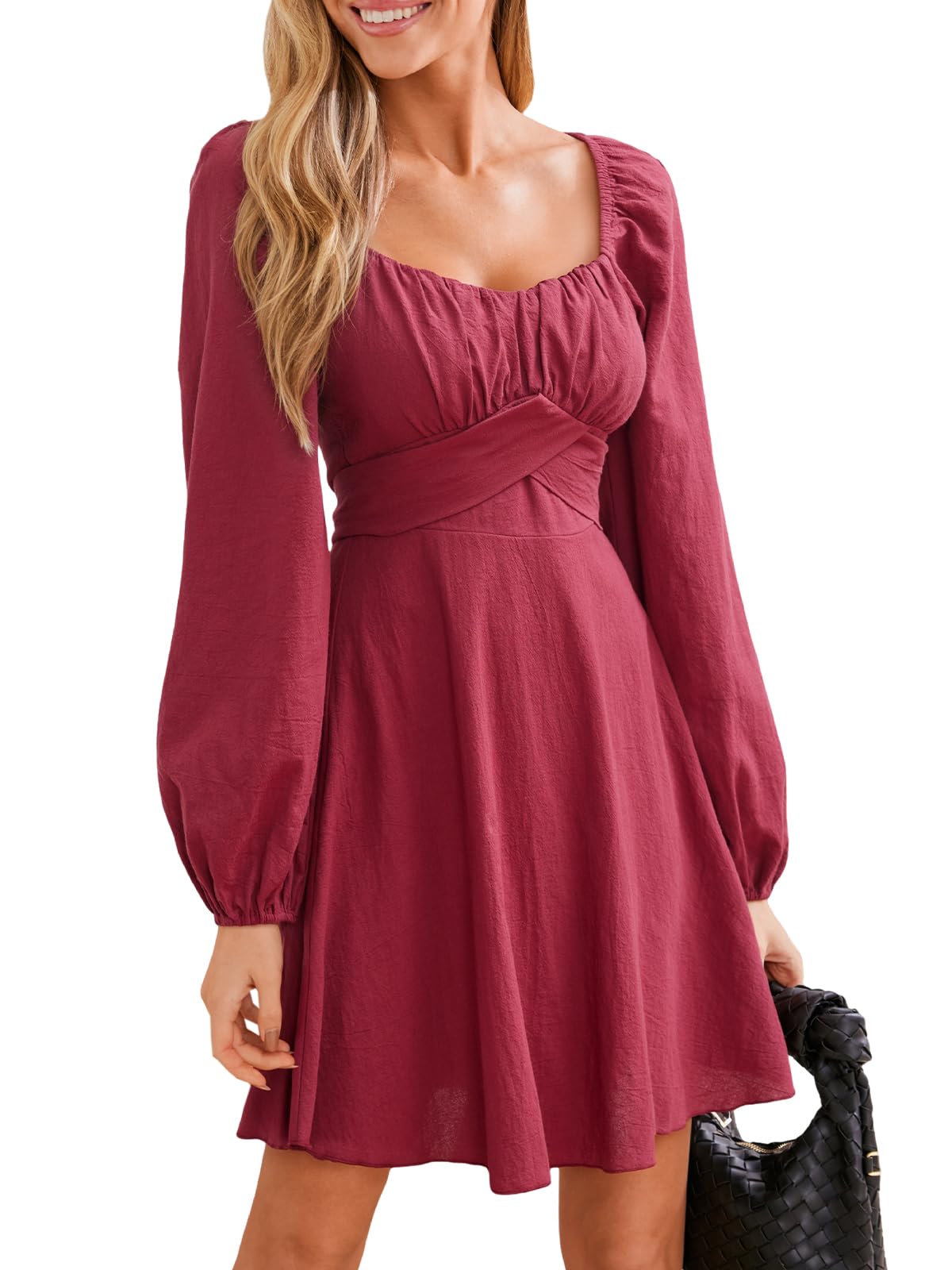 CUPSHE Abiti autunnali da donna 2025 abiti casual a maniche lunghe una linea in cotone increspato cocktail Sweetheart Mini abito da festa
