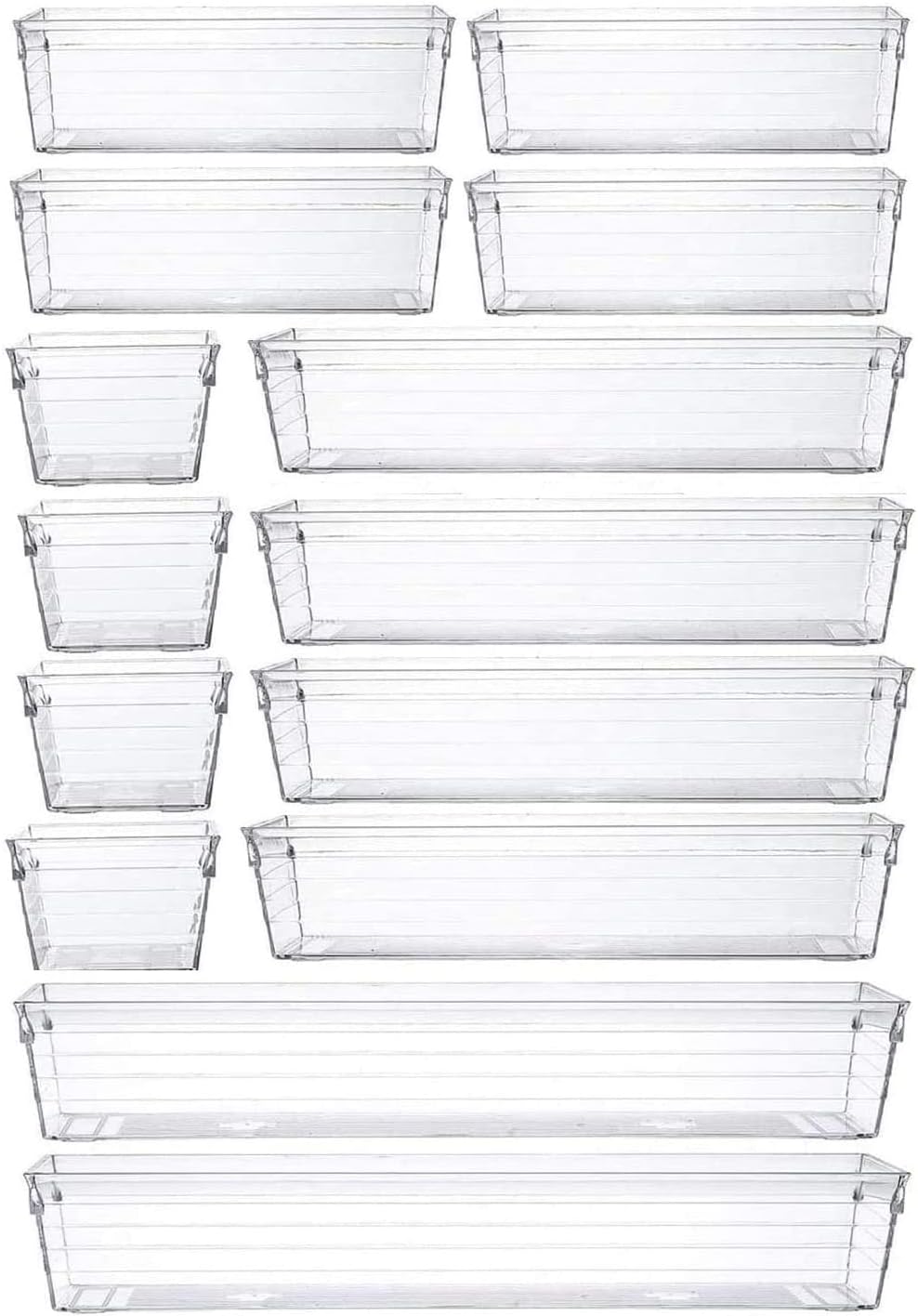 Grace Store 14 Pcs Clear Plastic Drawer Organiser Trays Desk Versatile Kitchen Drawer Organiser Storage Tray for Makeup Bedroom Office