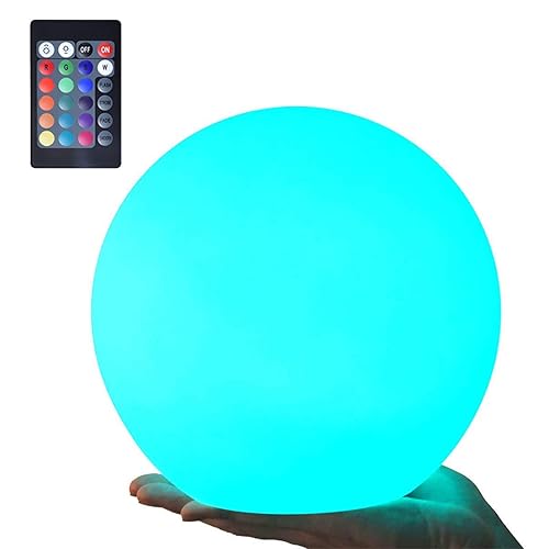 LOFTEK 8-inch LED Night Light Ball: 16 RGB Colors and Dimmable Globe Light with Remote, Upgraded Folding Handle, Seamless Matte Housing, Rechargeable IP65 Floating Pool Light, for Nursery or Decor - 8-inch