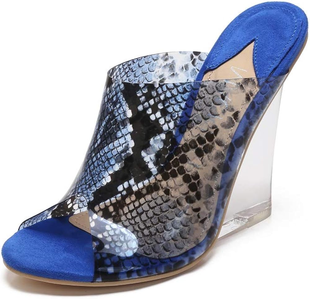 MACKIN J 405-8 Women's Clear Wedge Heels Open Toe Slip On Mules Dress Sandals