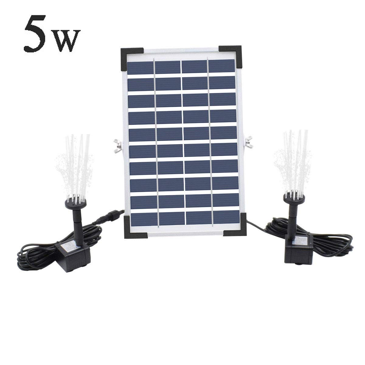 Bomba Agua Panel Energía Solar 5W Solar Bombas para Fuentes, Bomba de Agua Solar Monocristalino Bomba Agua con 8 boquillas Para estanques pequeños, piscinas, acuarios, baños de aves, jardines, 380L/H