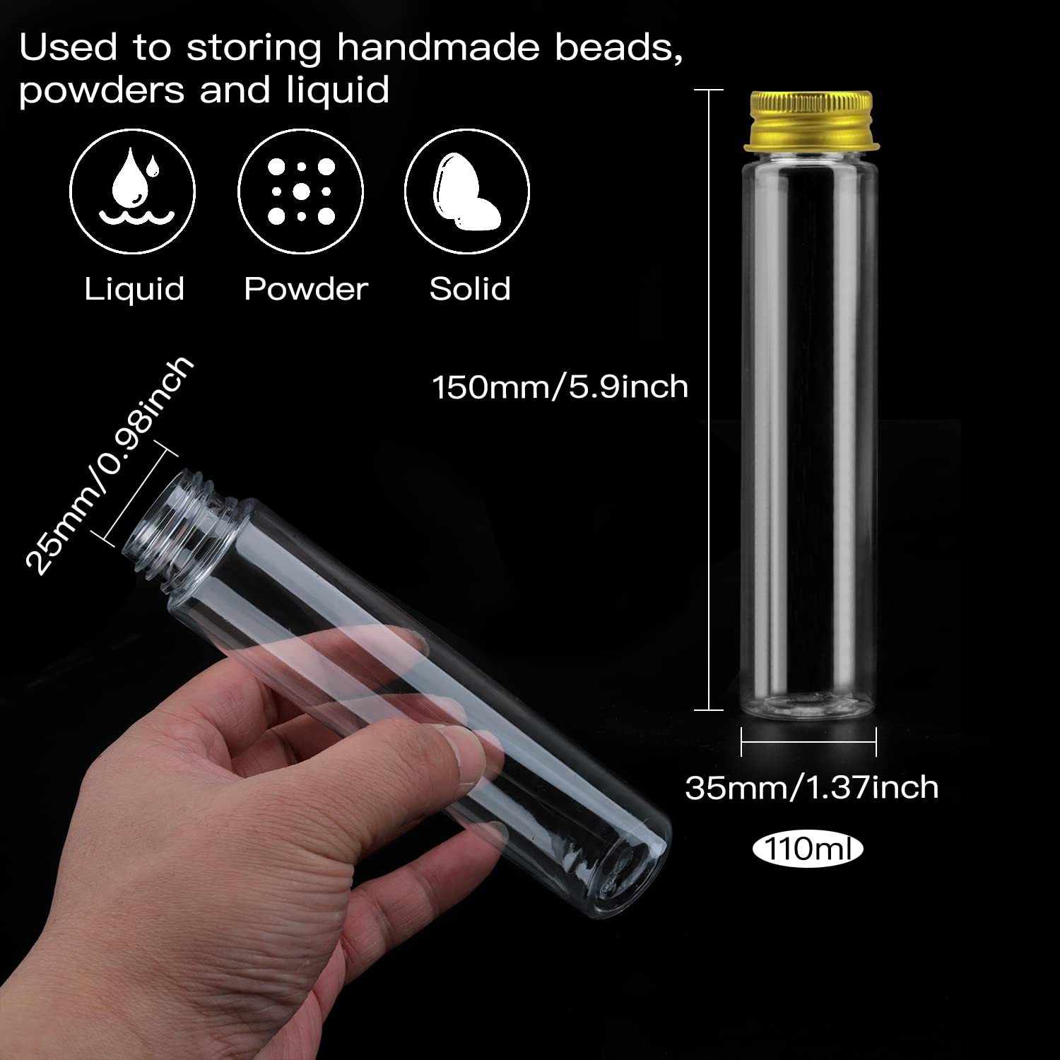 Rocutus Tubo de ensayo de plástico, paquete de 40 tubos de ensayo de plástico transparente, tubos de ensayo transparentes con tapa, tubos de plástico de fondo plano para contenedores de dulces, tubo