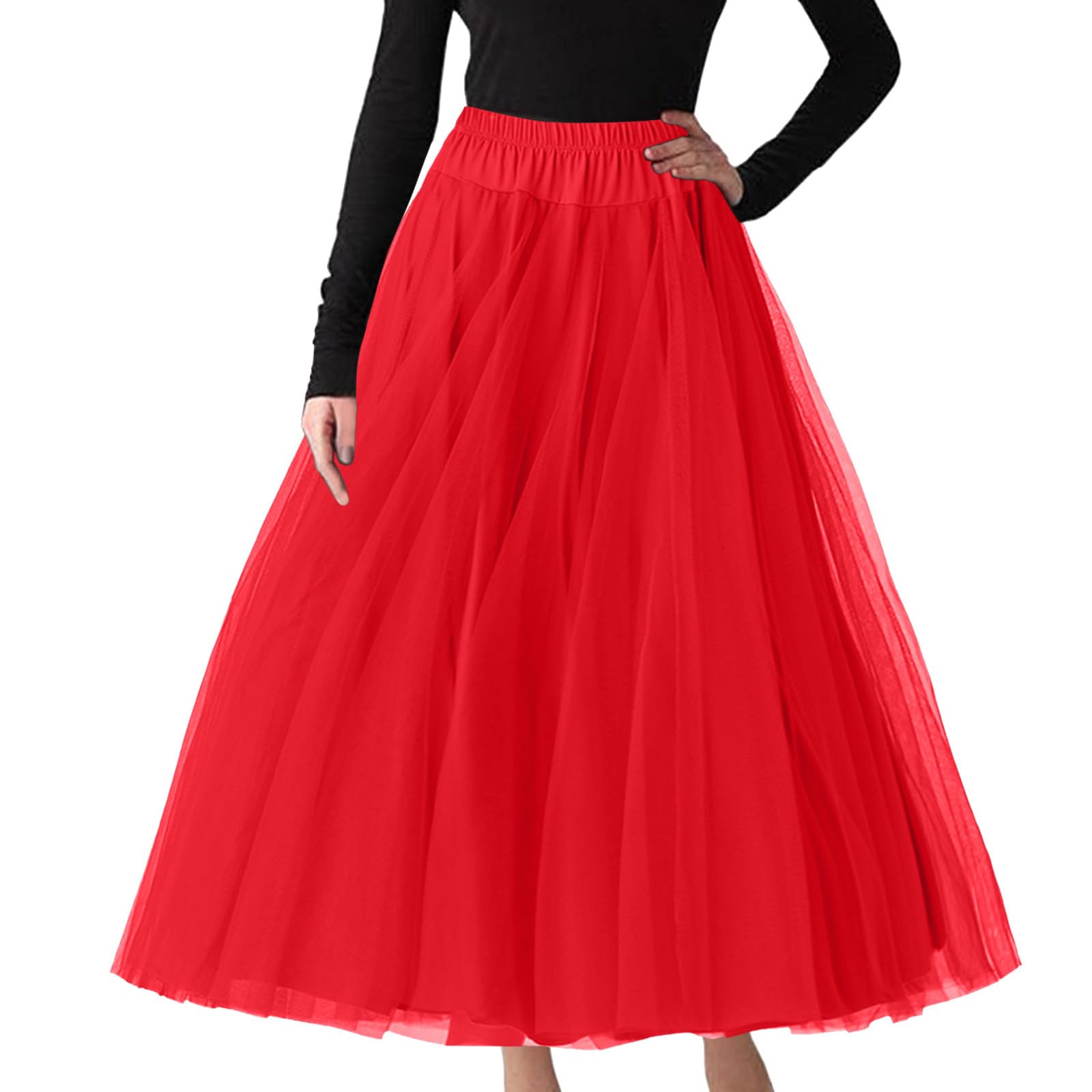 Spódnica Damska Tiulowa Midi Retro Wysoka Talia Tutu Długa Sukienka Tulle Podkoszulek Kostiumy Przebierane