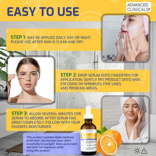 Advanced Clinicals Vitamin C Facial Serum Skin Care Anti-Aging Moisturizer Potent Vitamin C Face Lotion For Dry Skin, Age Spots, Wrinkle Repair, & Uneven Skin Tone, 1.75 Fl Oz (Pack Of 2) #TOP4