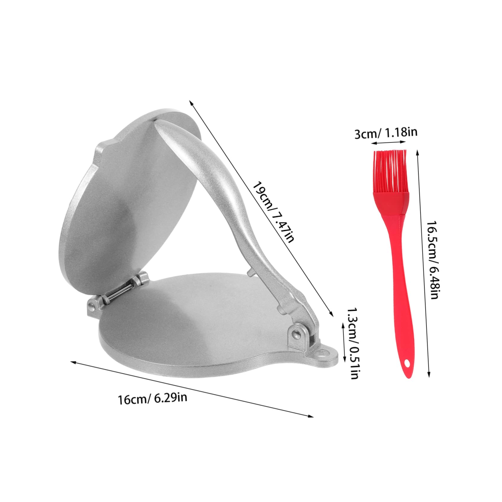 SHOWERORO Tortilla Maker Pie Press Manual Dumpling Wrapper Mold Aluminum Alloy Dough Press for Dumpling Skin Empanada and Tortilla Preparation with Silicone Brush