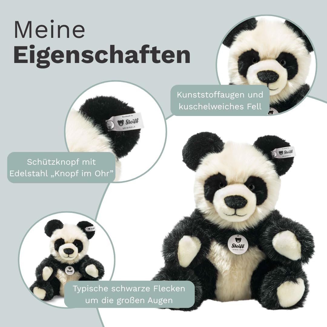 Steiff Kuscheltier Manschli Panda, Süßes Stofftier mit Kunststoffaugen, Kinder, Jungen & Mädchen, Plüschtier 24 cm, Weiß, 060021