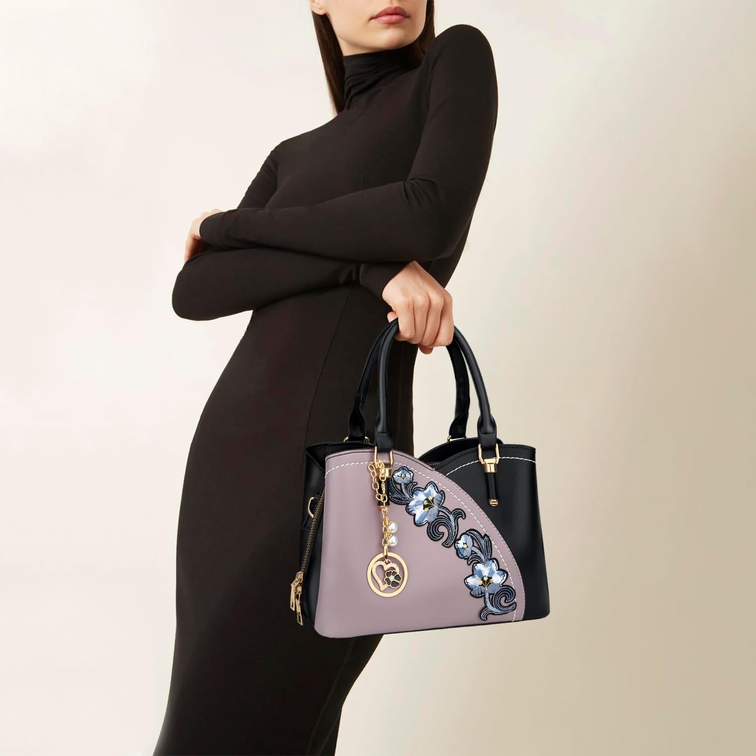 KKXIU Triple Compartments Purses and Handbags for Women Fashion Ladies Satchel Shoulder Top Handle Bag - Image 2