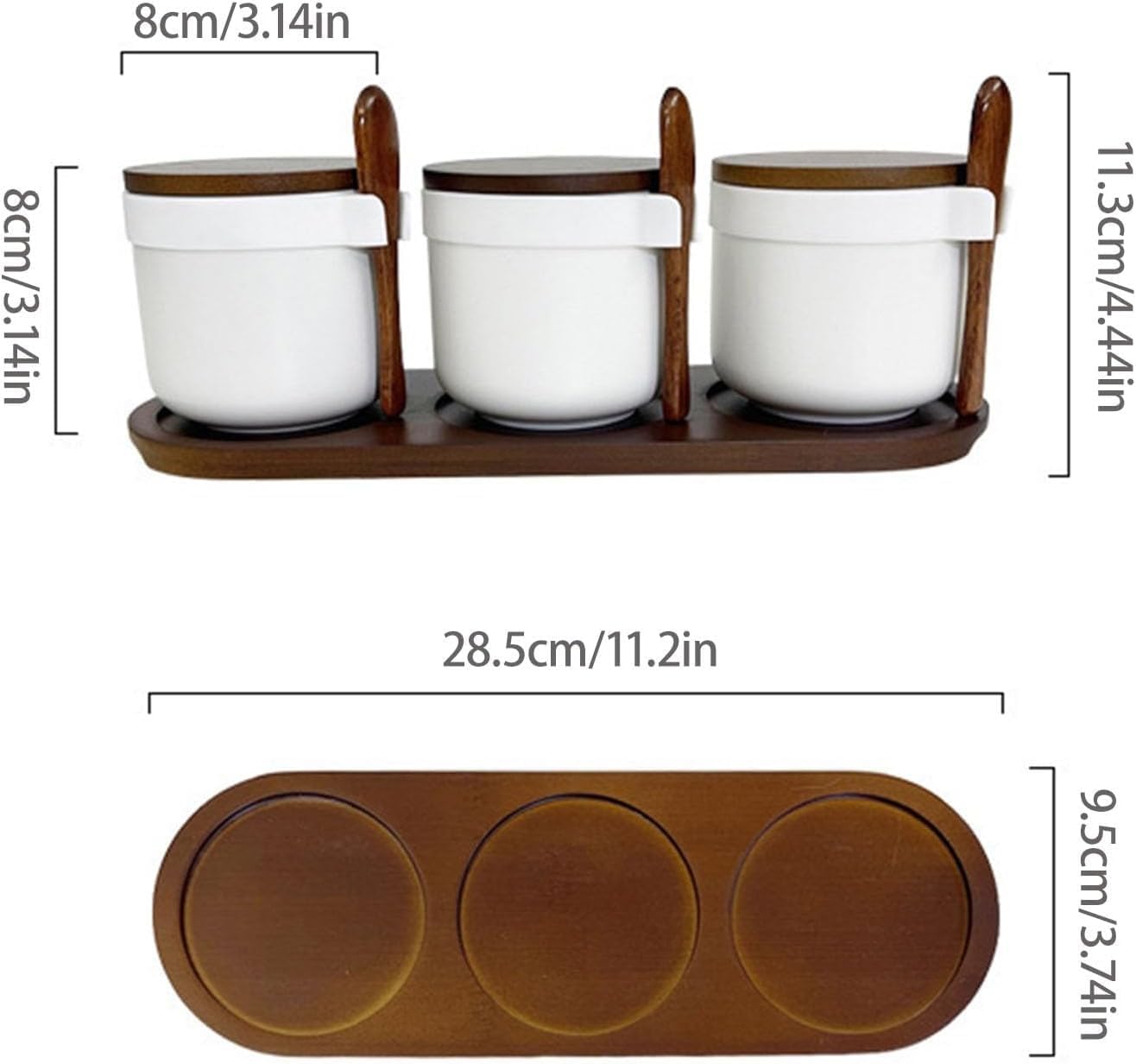 Ceramic Salt Cellar with Wooden Lid and Spoon Modern Kitchen Salt Holder Container Bowl Spice Box Countertop Salt Bowl for Sugar Pepper Seasonings,