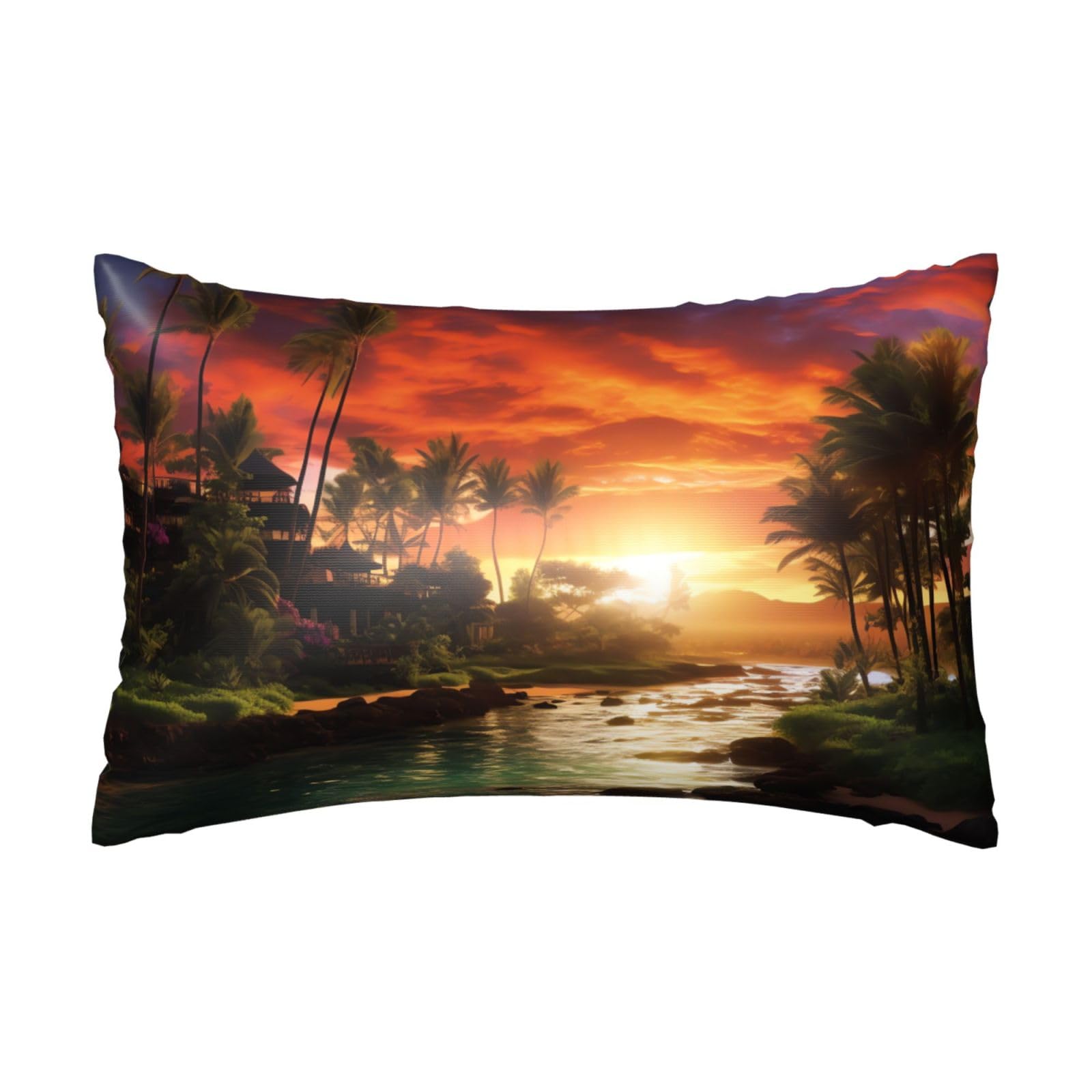 Satin Pillowcase for Hair and Skin,Soft Breathable Silk Pillowcase Mysterious Tropical Style Cooling Pillow Cover with Hidden Zipper Queen Size Cushion Case for Bedroom Sofa 20”X30”