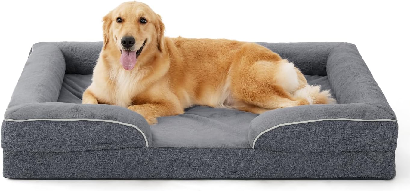 Made4Pets Orthopedic Dog Bed for Extra Large Dogs, Supportive Foam XL Pet Bed Sofa with Washable Removable Cover, Waterproof Large Dog Couch Bed, Non-Slip Bottom and Egg-Crate Foam, Grey Grey 48.0"L x 35.0"W x 8.0"Th